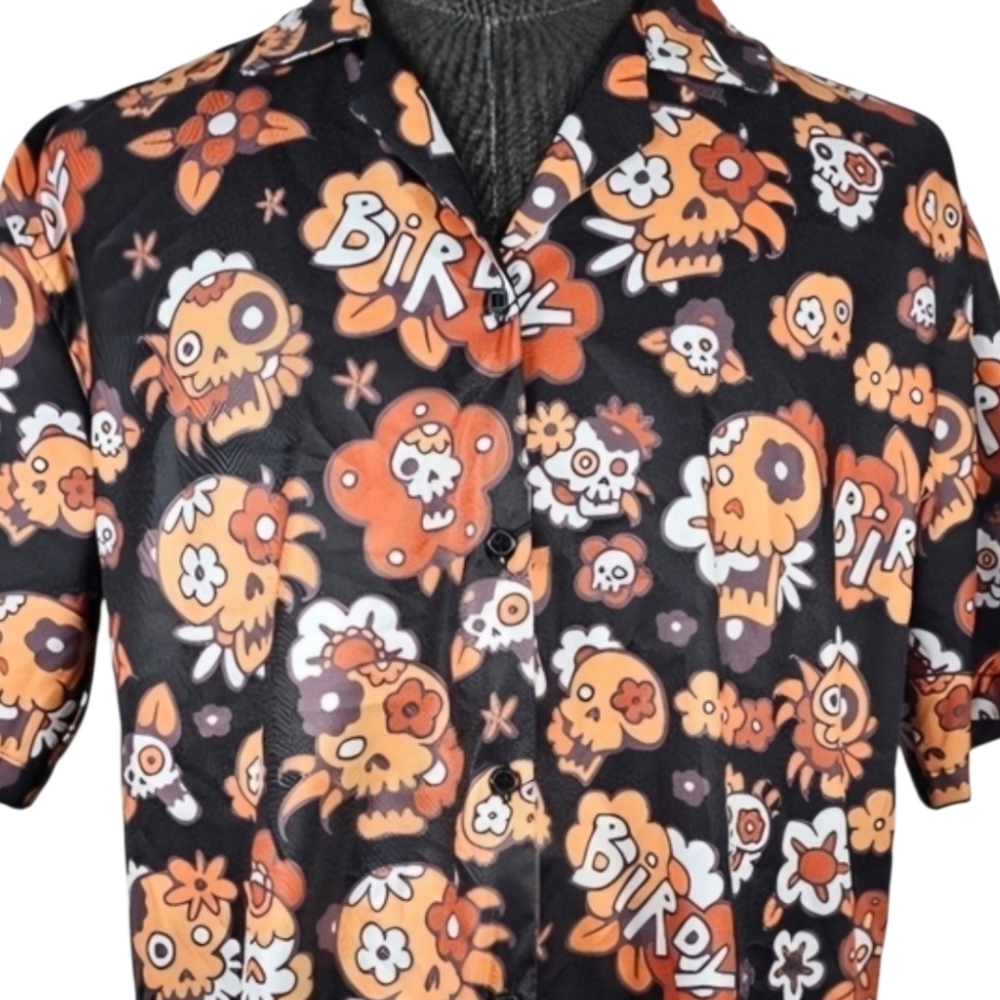 Birdy Men's Hawaiian Sugar Skull Skater Core Short Sleeve Button Down Size XL